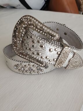 Blazin Roxx Silver Embossed Concho Crystal Belt szXL  Bin6